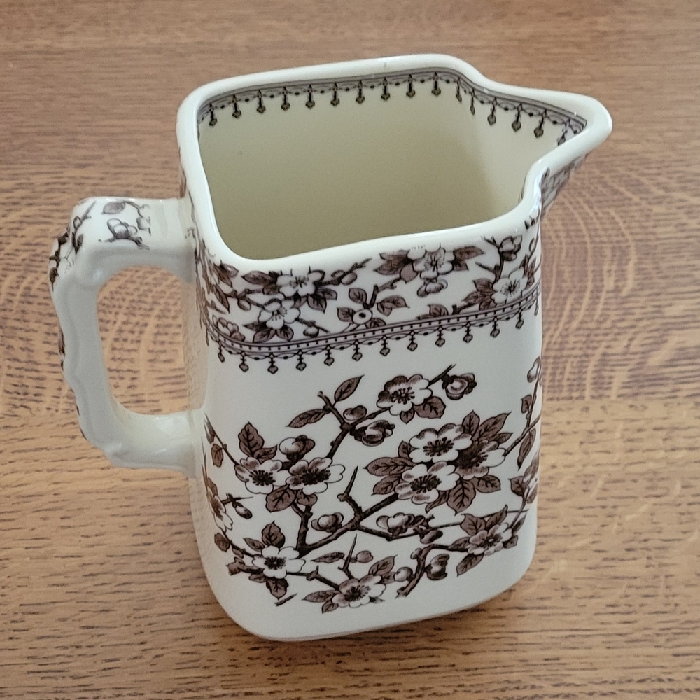 Two's Company Transferware Floral Pitcher - cream &  brown